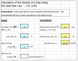 air density at temperature and pressue calculator spreadsheet