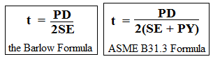 Barlow formula ASME B31.3 formula for API 570 piping inspection calculations spreadsheet