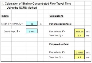 spreadsheet for watershed time of concentration