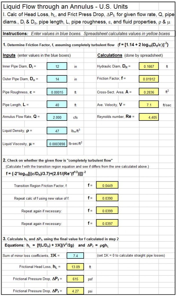 liquid flow through annulus calculator spreadsheet