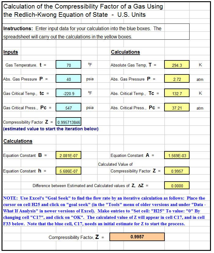 Gas Compressibility Factor Calculator Excel SpreadsheetLow Cost